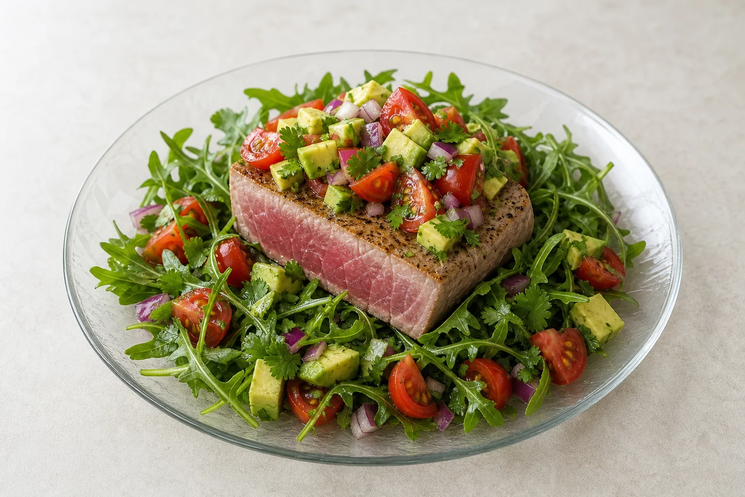 Tuna steak with avocado salsa