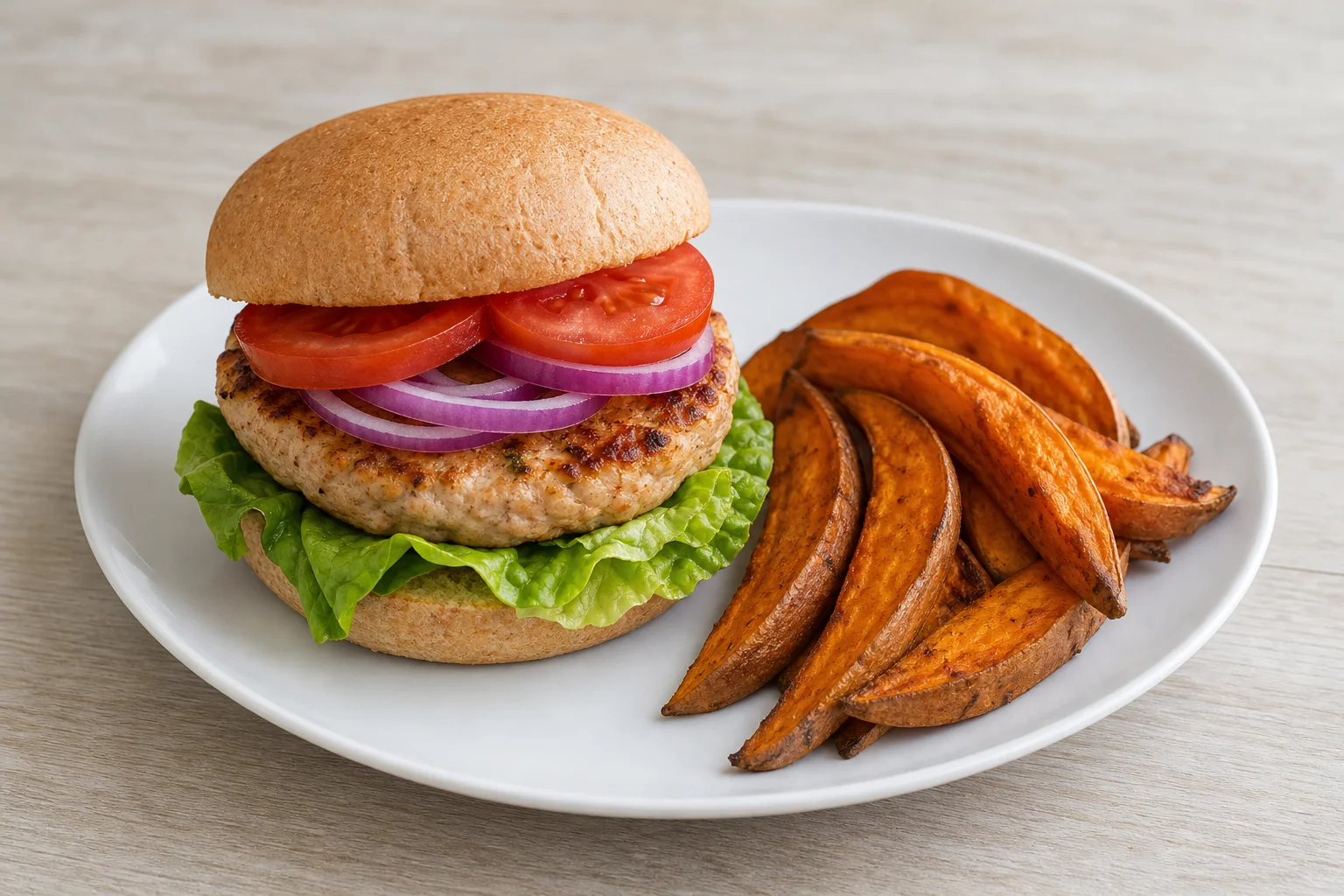 Turkey burgers with sweet potato wedges