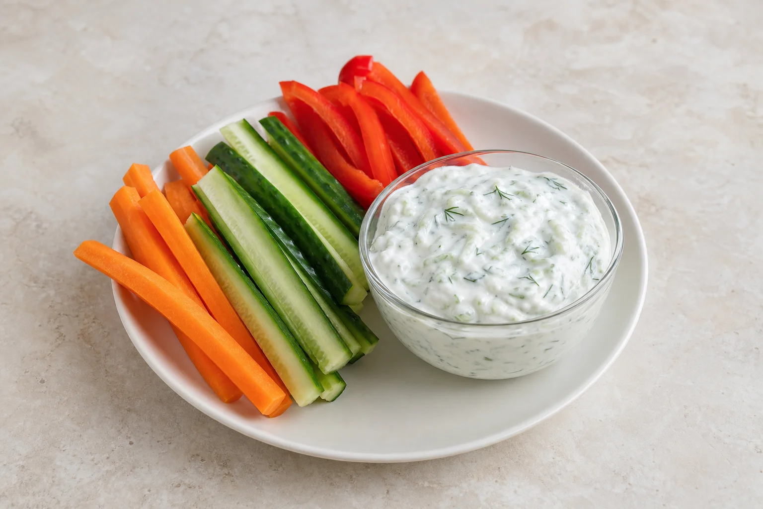 Tzatziki with cucumber and pepper sticks