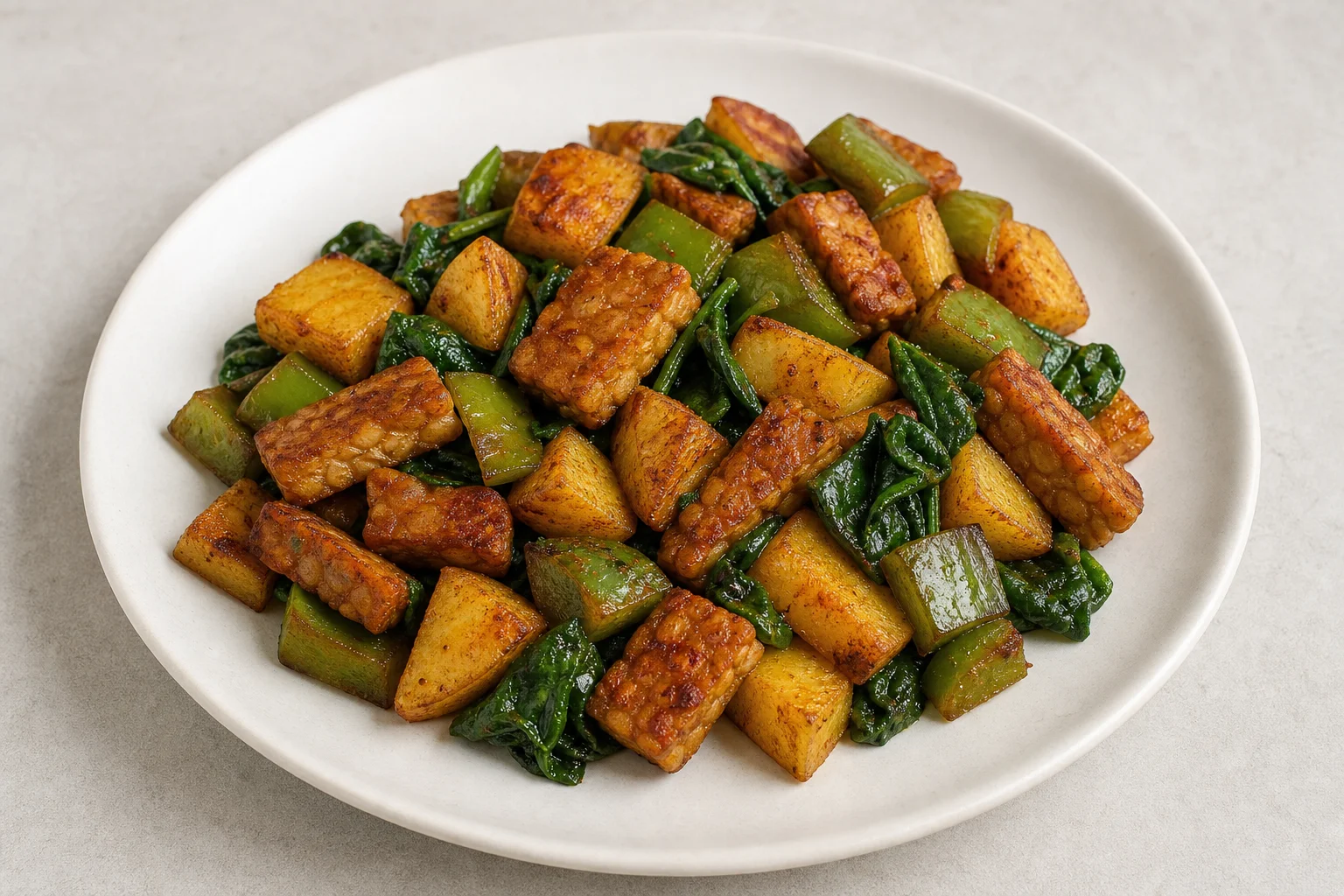 Vegan breakfast potatoes with tempeh
