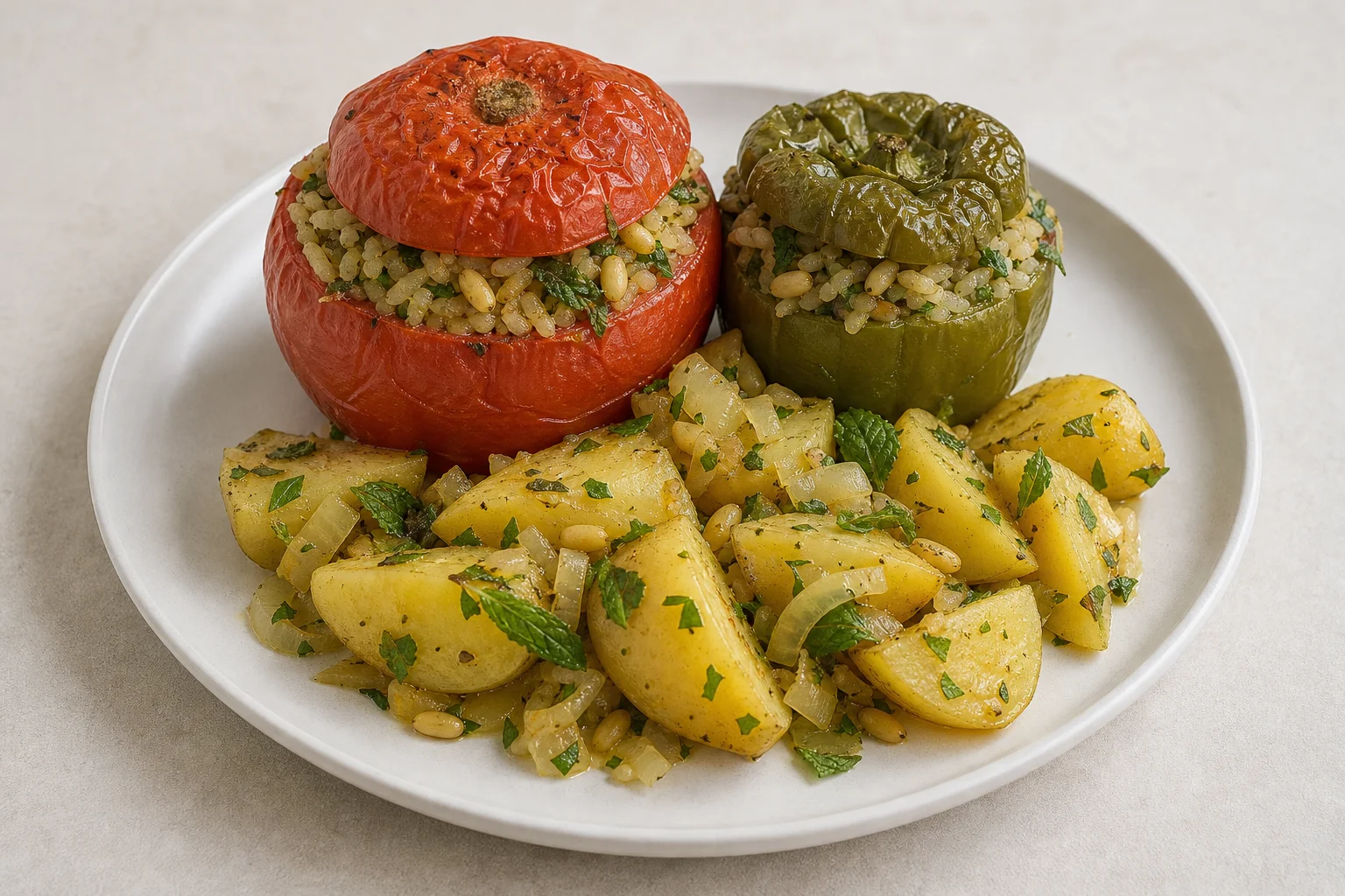Vegan Greek-style stuffed tomatoes