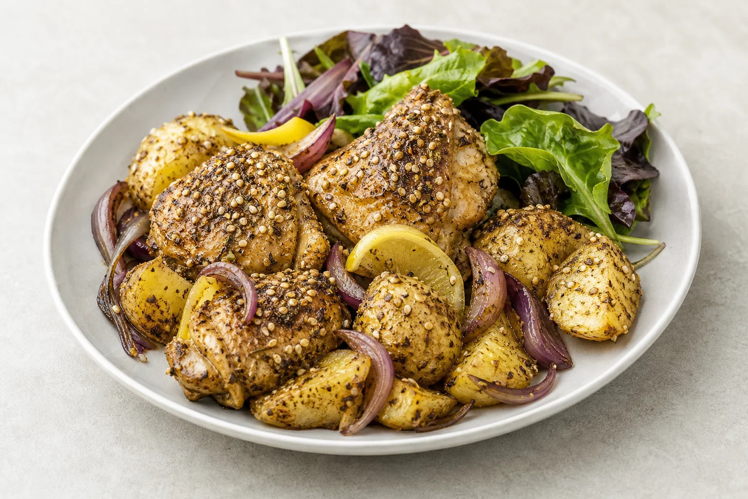 Za'atar-style roast chicken with potatoes